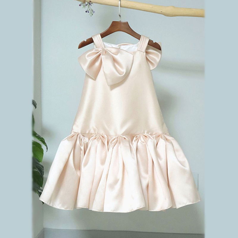 Satin Bow Flouncing Sleeveless Midi Dresses - Champagne - 15-16Y - image 1