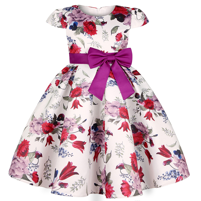 Satin Bow Short Sleeve Midi Dresses - Purple - 9-10Y - image 1