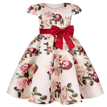 Satin Bow Short Sleeve Midi Dresses - Wine - 9-10Y - image 13