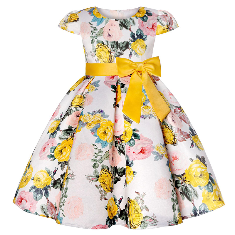 Satin Bow Short Sleeve Midi Dresses - Yellow - 9-10Y - image 28