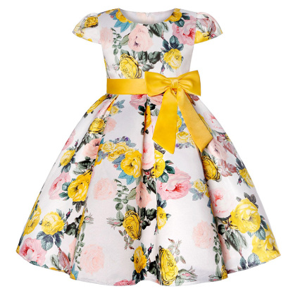 Satin Bow Short Sleeve Midi Dresses - Yellow - 9-10Y - image 28