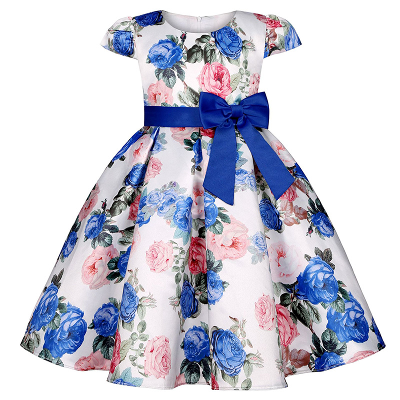 Satin Bow Short Sleeve Midi Dresses - Blue - 9-10Y - image 43