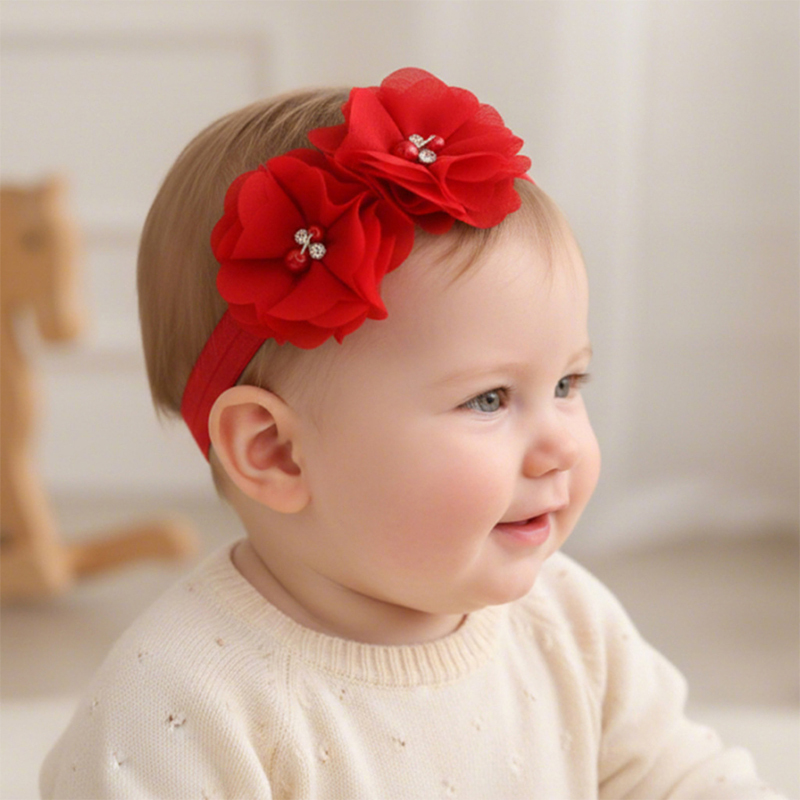 Solid With Flower Applique Hairband - Red - 0-3Y - image 4
