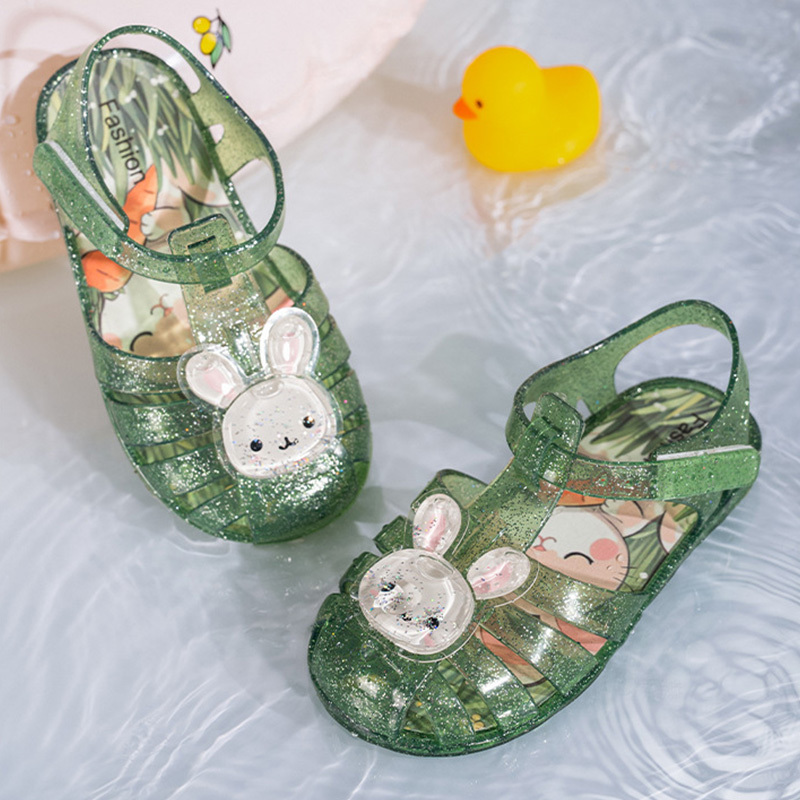 Cartoon Glitter Round Toe Sandals - Green - 21CM - image 11