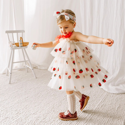  Mesh Bow Embroidery Sleeveless MIdi Dresses - White - 8-9Y - image 1