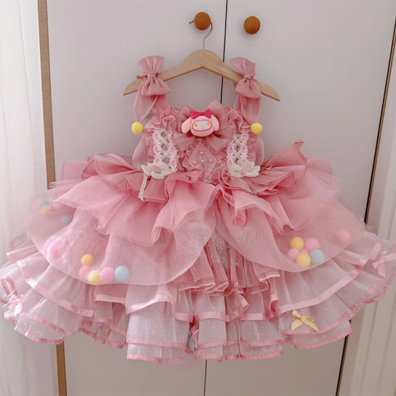 Mesh&Organza Bow Sleeveless Short Dresses - Pink - 10-11Y - image 1