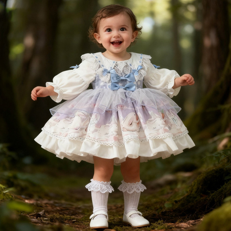 Easter Polyeste Lace Edge Long Sleeve Short Dresses - image 5