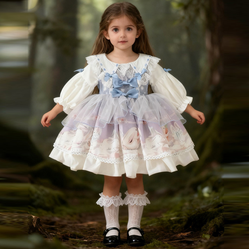 Easter Polyeste Lace Edge Long Sleeve Short Dresses - image 3