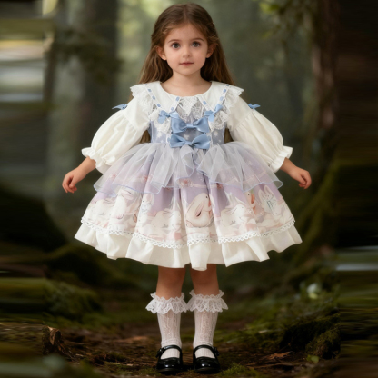 Easter Polyeste Lace Edge Long Sleeve Short Dresses - image 3