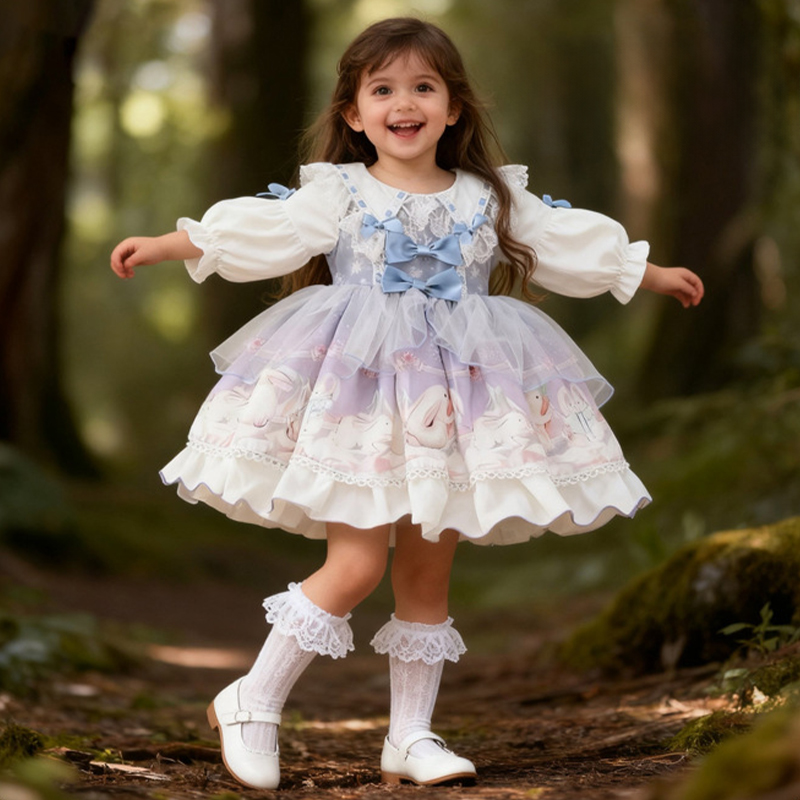 Easter Polyeste Lace Edge Long Sleeve Short Dresses - image 2