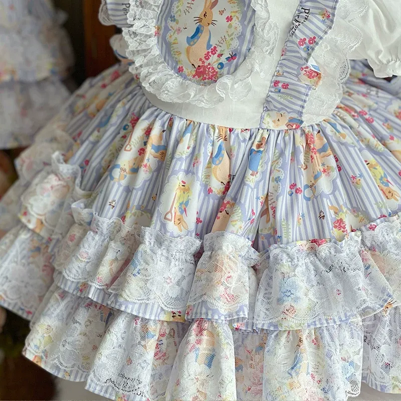 Easter Cotton-Blend Lace Short Sleeve Short Dresses - image 4