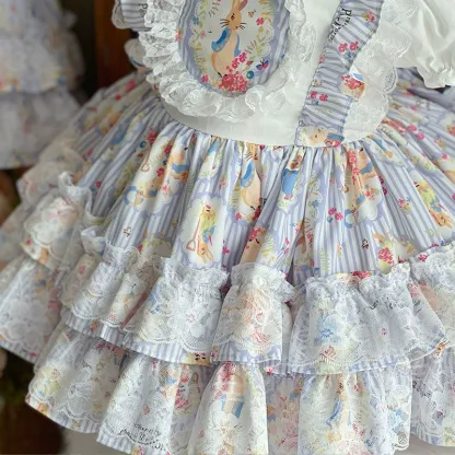 Easter Cotton-Blend Lace Short Sleeve Short Dresses - image 4