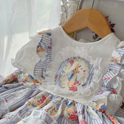 Easter Cotton-Blend Lace Short Sleeve Short Dresses - image 3