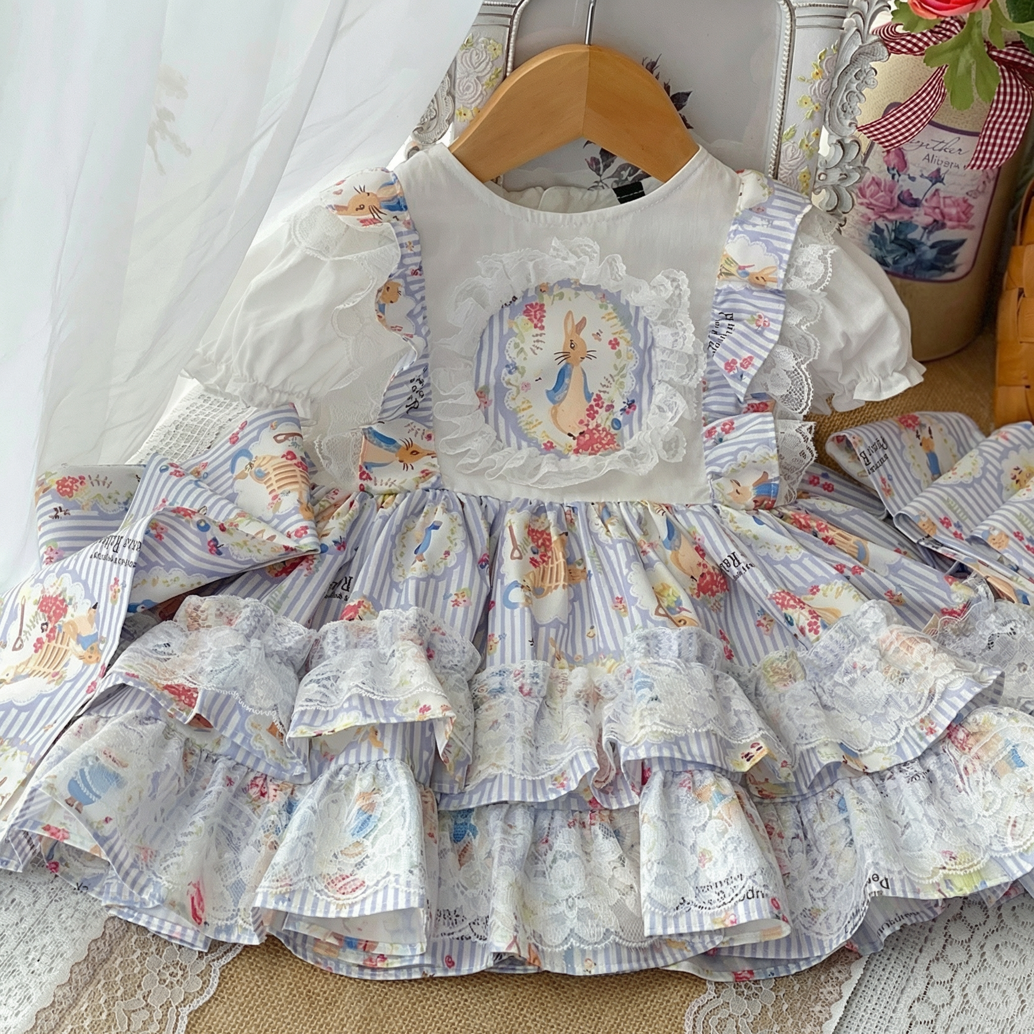 Easter Cotton-Blend Lace Short Sleeve Short Dresses - image 2