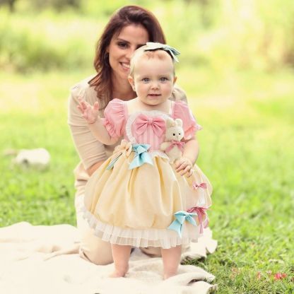 Easter Cotton-Blend Bow Short Sleeve Midi Dresses - image 3