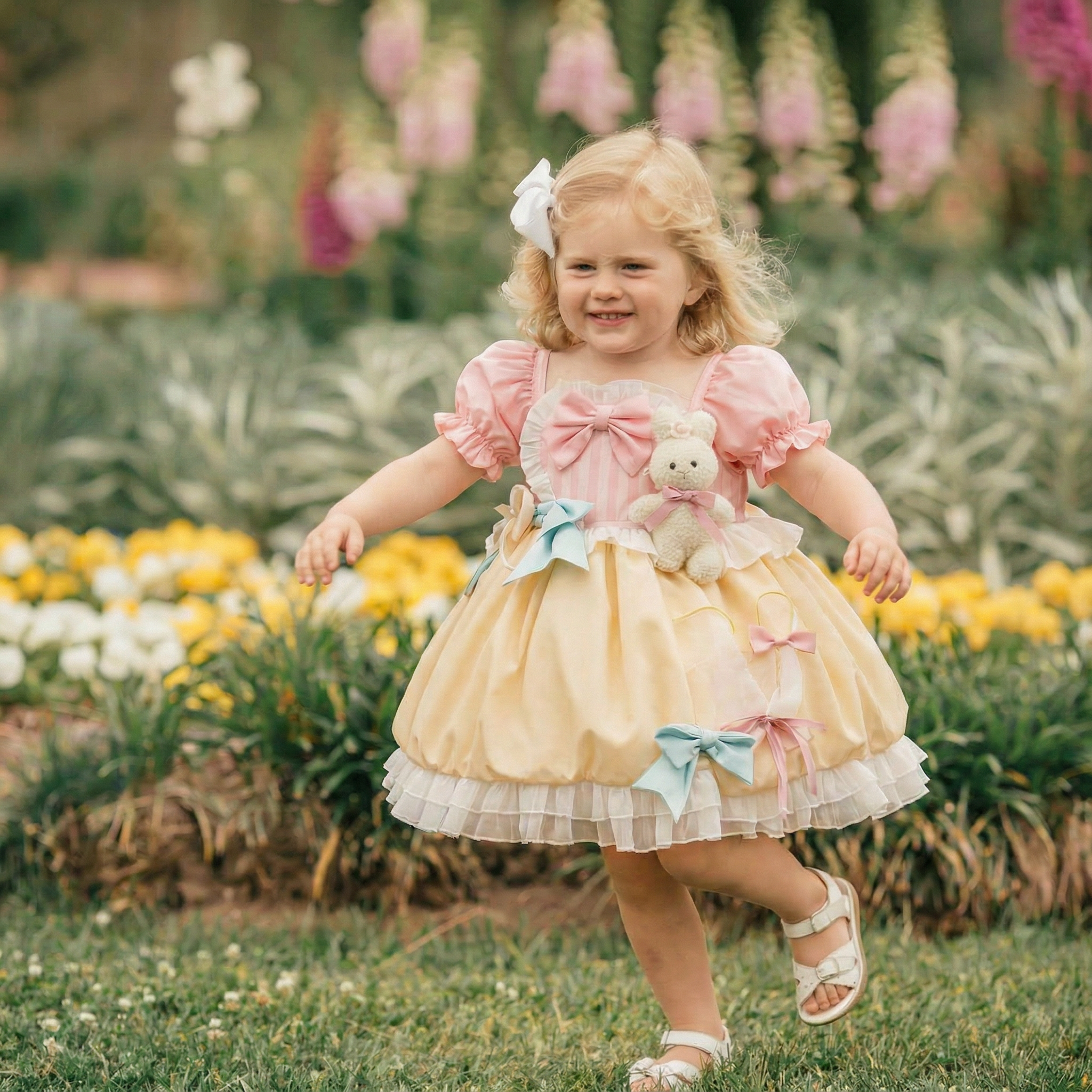 Easter Cotton-Blend Bow Short Sleeve Midi Dresses - image 2