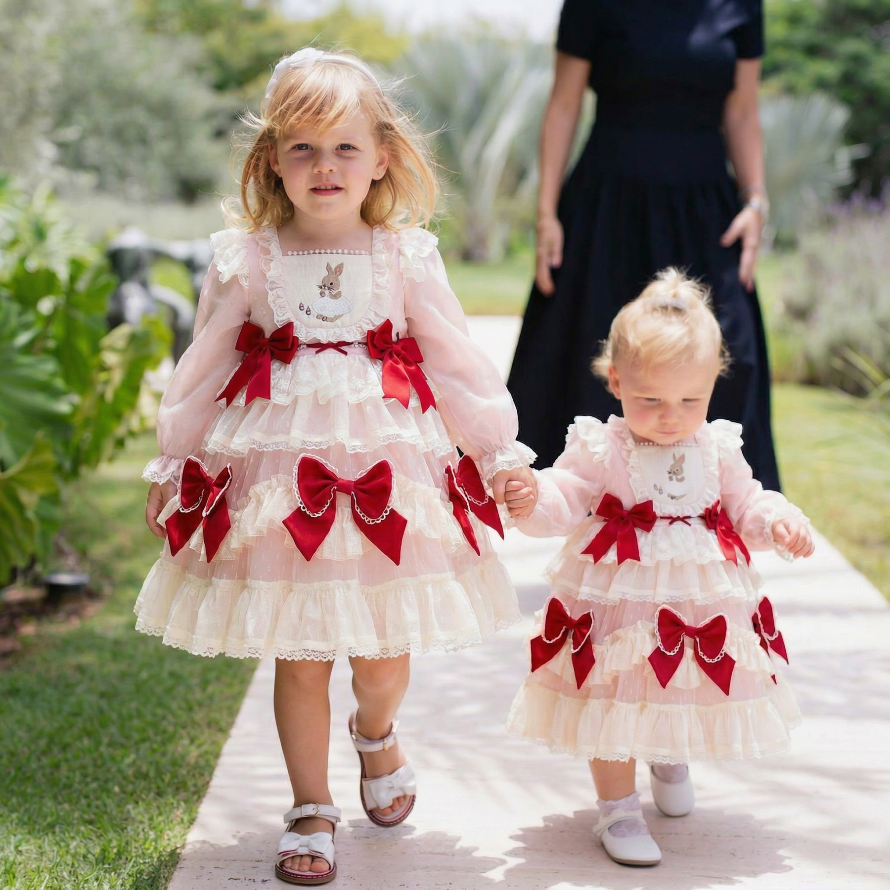 Easter Cotton-Blend Bow Long Sleeve Midi Dresses - image 4