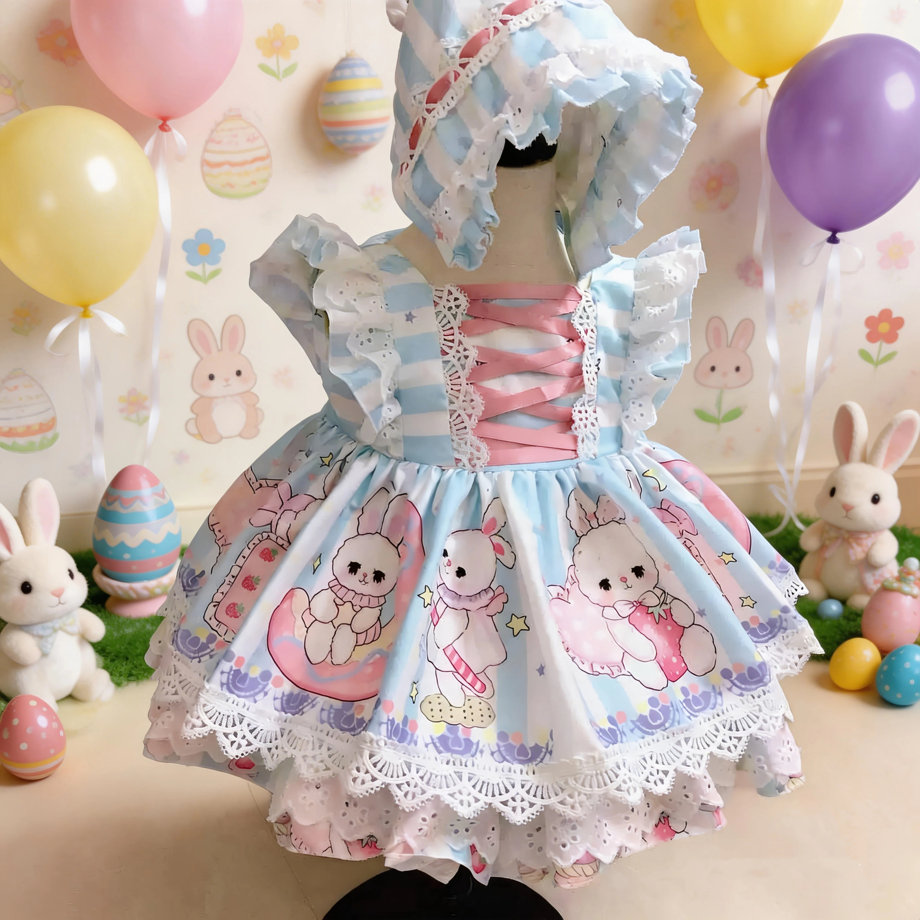 Easter Cotton-Blend Lace Short Sleeve Midi Dresses - image 3