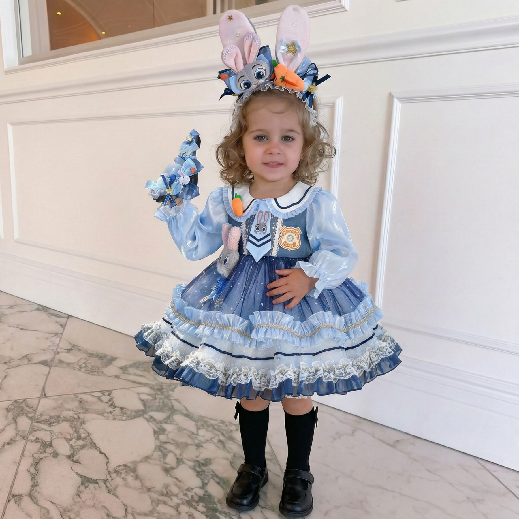 Easter Mesh Bow Long Sleeve Midi Dresses - image 3