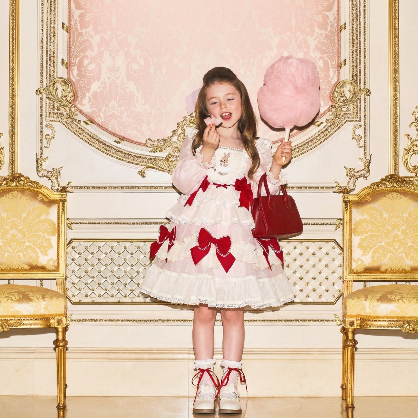 Easter Cotton-Blend Bow Long Sleeve Midi Dresses - image 3