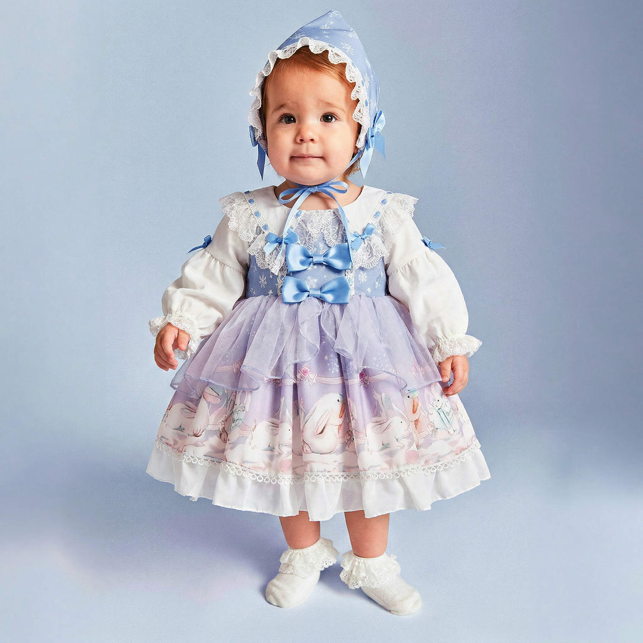 Easter Polyeste Lace Edge Long Sleeve Short Dresses - image 4