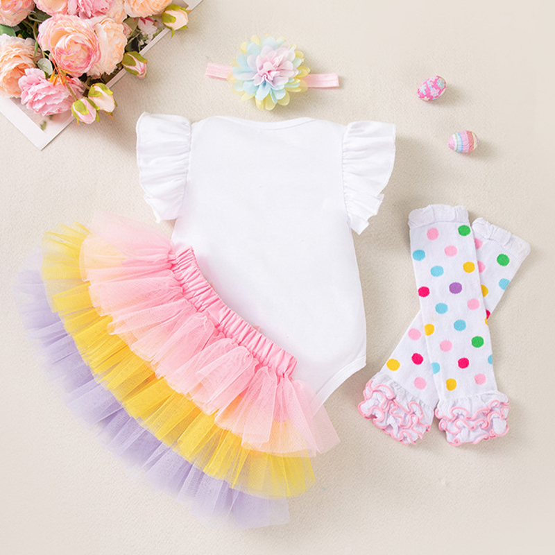 Easter Jersey&Mesh Bow Printing Cap Sleeve Midi Dresses - image 8