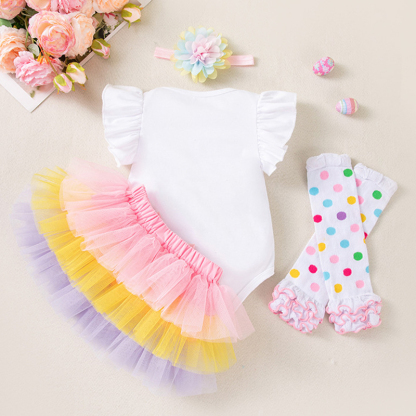 Easter Jersey&Mesh Bow Printing Cap Sleeve Midi Dresses - image 8