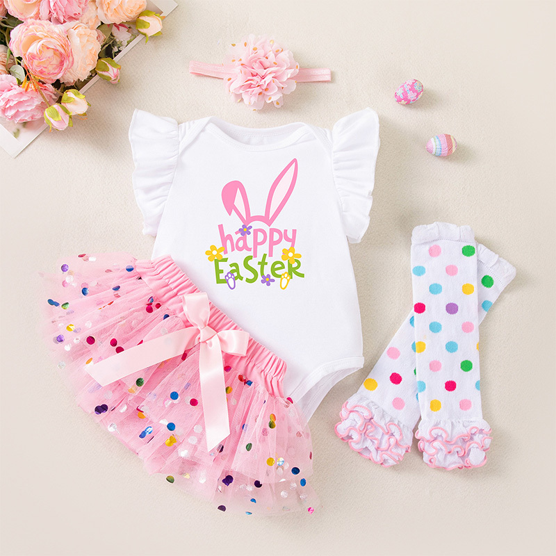 Easter Jersey&Mesh Bow Printing Cap Sleeve Midi Dresses - 4-piece Set - Rabbit Ears - 9-12M - image 9