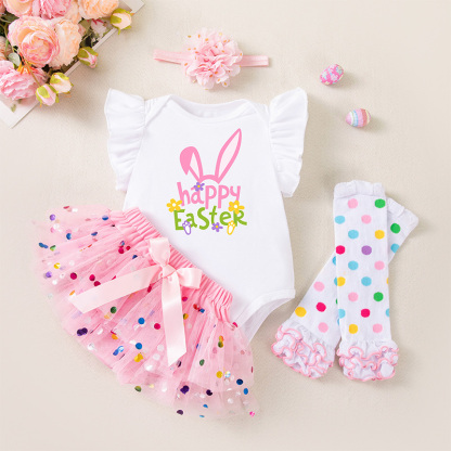 Easter Jersey&Mesh Bow Printing Cap Sleeve Midi Dresses - 4-piece Set - Rabbit Ears - 9-12M - image 9