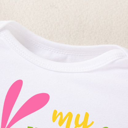 Easter Jersey&Mesh Bow Printing Cap Sleeve Midi Dresses - image 5