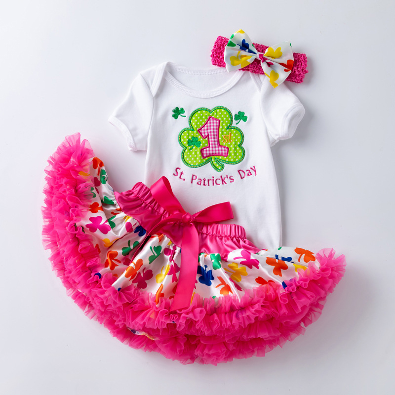 Jersey&Mesh Bow Embroidery Short Sleeve Short 3-piece Set - Rose - 12-24M - image 1