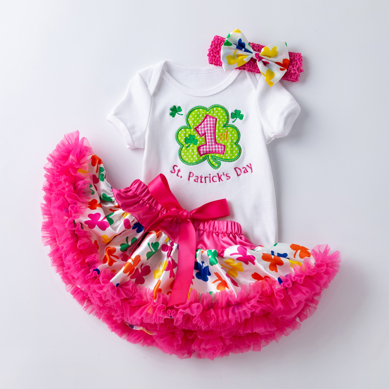 Jersey&Mesh Bow Embroidery Short Sleeve Short 3-piece Set - Rose - 12-24M - image 1