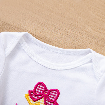 Jersey&Mesh Bow Embroidery Short Sleeve Short 3-piece Set - image 4