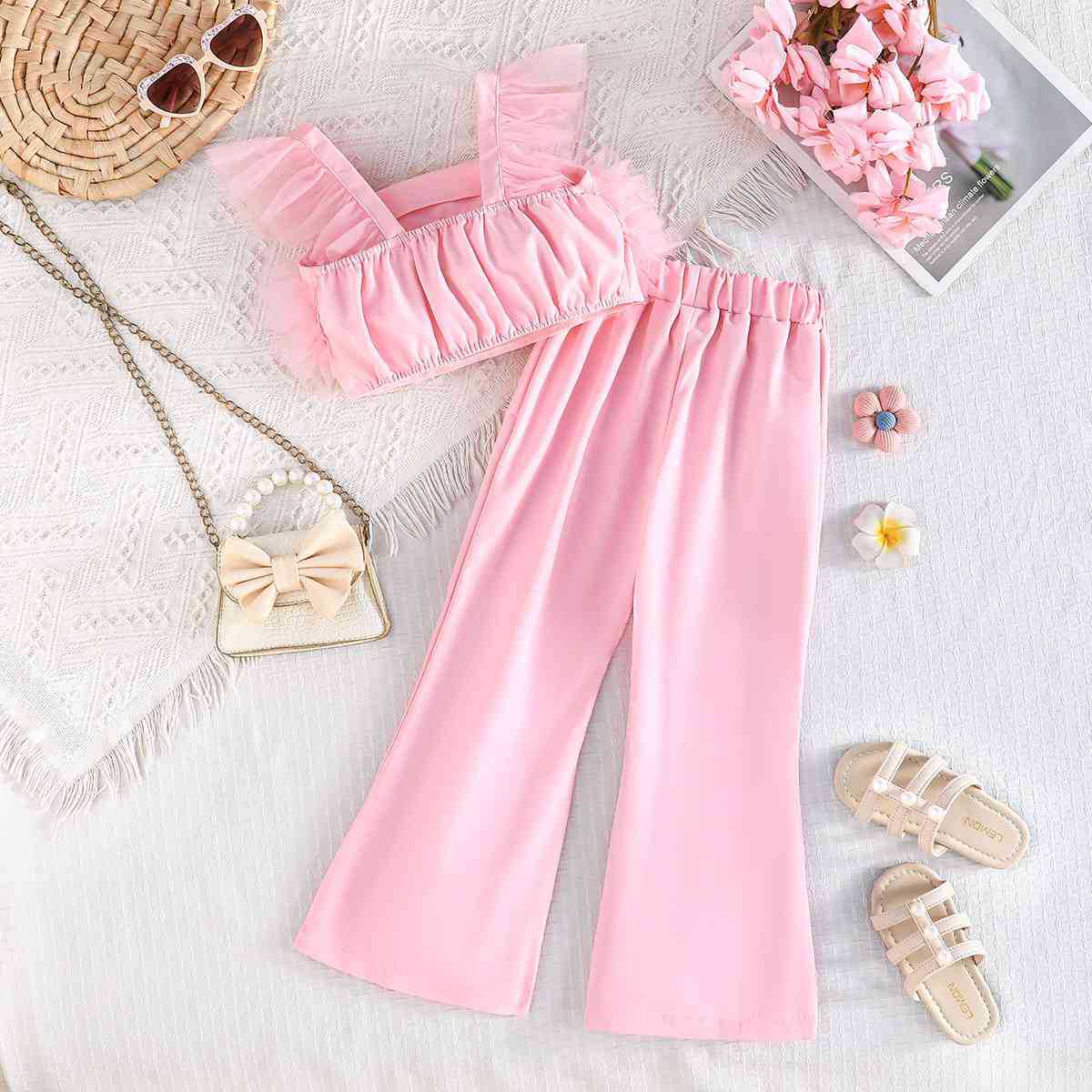 Mesh& Polyester Bow Folds Cap Sleeve Long Two-piece Set - image 2