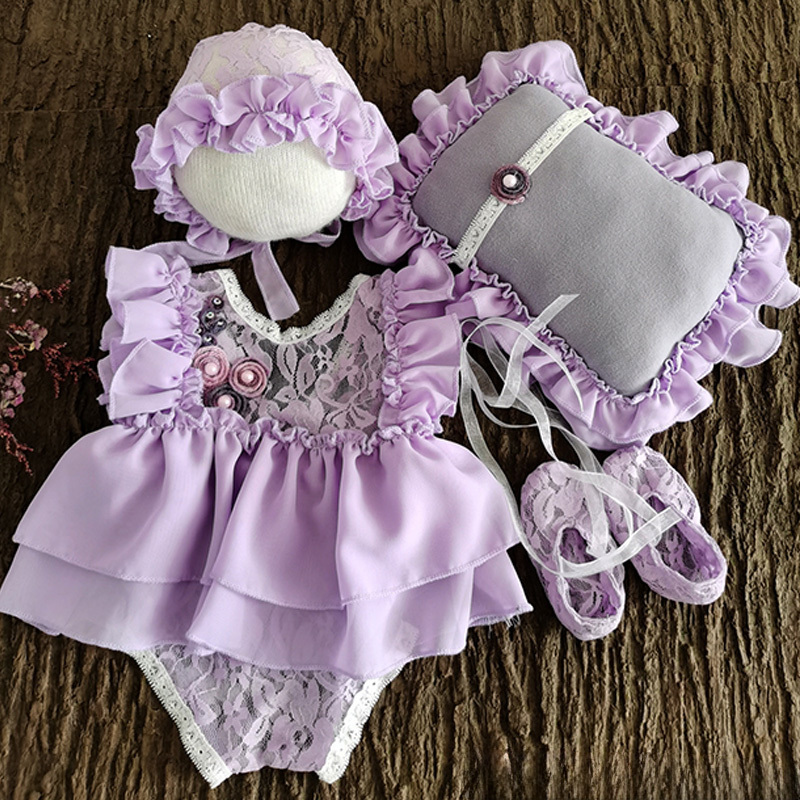 Lace&Organza Lace Cap Sleeve Short 4-piece Set - Purple - 1-3M - image 11