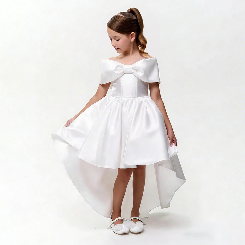 Satin Bow Sleeveless Midi Dresses - White - 12-13Y - image 1
