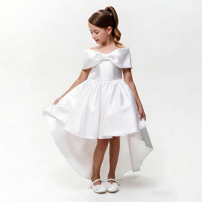 Satin Bow Sleeveless Midi Dresses - White - 12-13Y - image 1
