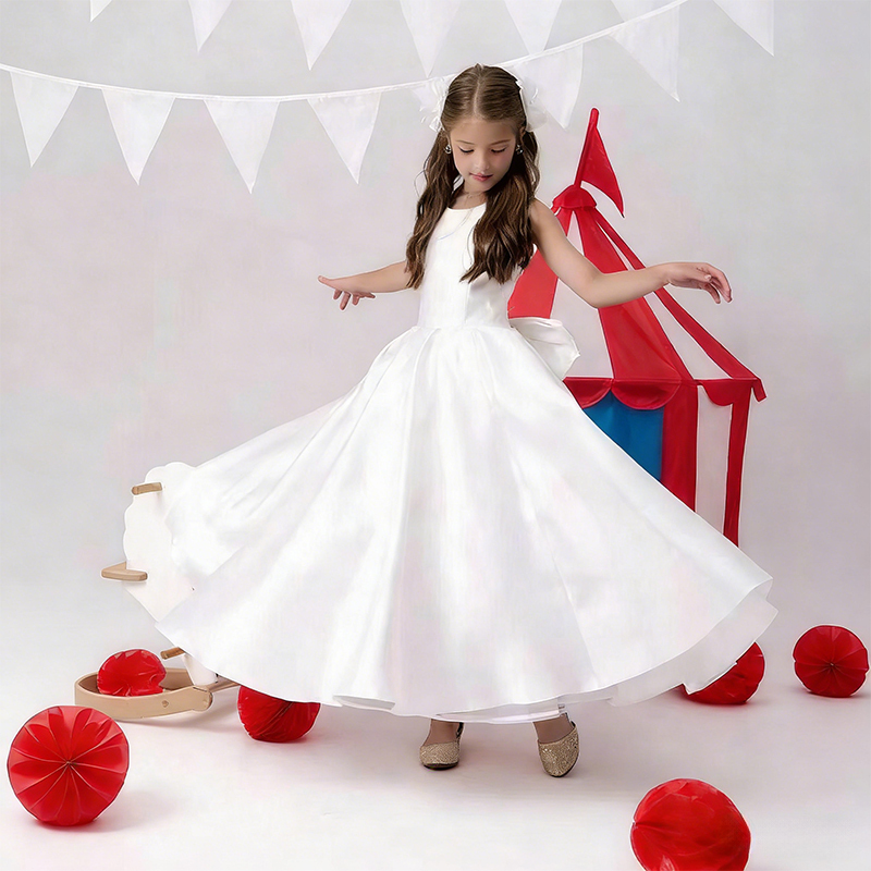 Satin Bow Sleeveless Maxi Dresses - White - 14-15Y - image 2