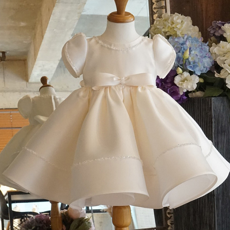 Satin Lace-up Short Sleeve Midi Dresses - White - 13-14Y - image 1