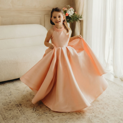 Satin Lace-up Imitation Pearls Sleeveless Maxi Dresses - image 5