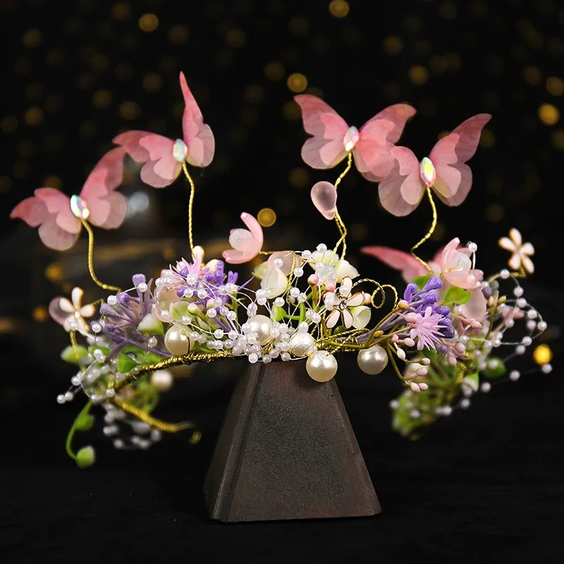 Easter Solid Rosette Hairband - Pink Butterfly Pearl Garland - image 6