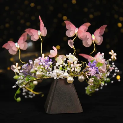 Easter Solid Rosette Hairband - Pink Butterfly Pearl Garland - image 6
