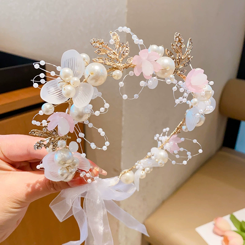 Easter Solid Rosette Hairband - Pink White Flower Garland - image 2