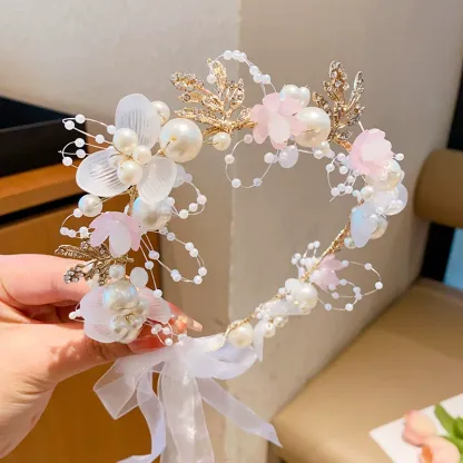 Easter Solid Rosette Hairband - Pink White Flower Garland - image 2