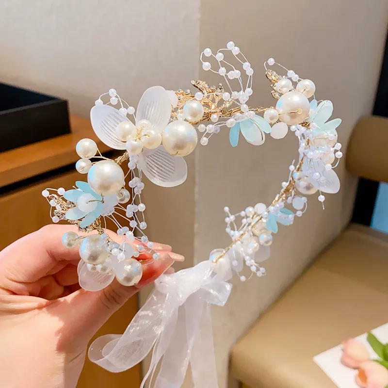 Easter Solid Rosette Hairband - Blue White Flower Garland - image 3