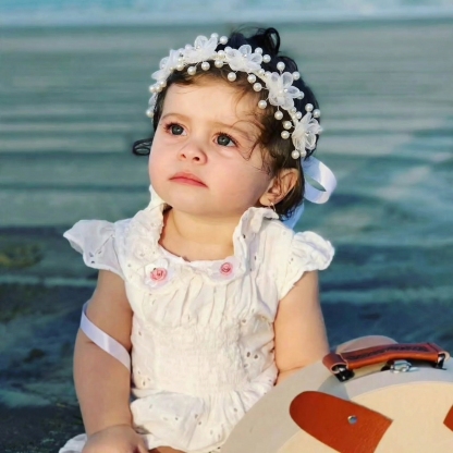 Solid With Pearls Hairband - White - image 1