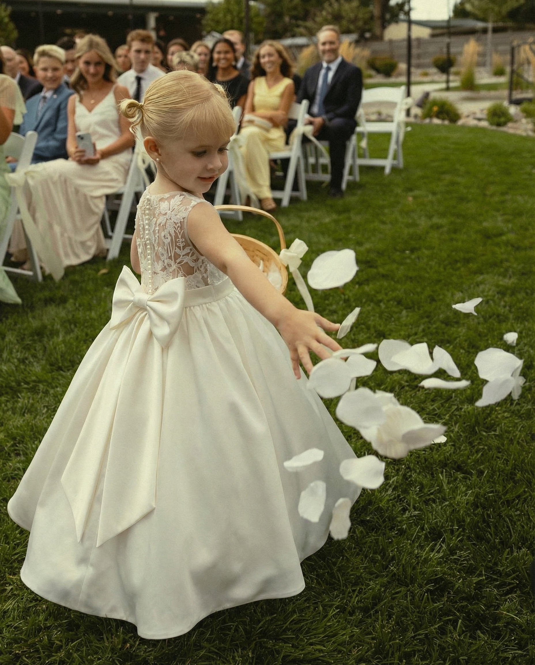 Satin Lace Bow Sleeveless Maxi Dresses - White - 6Y - image 1