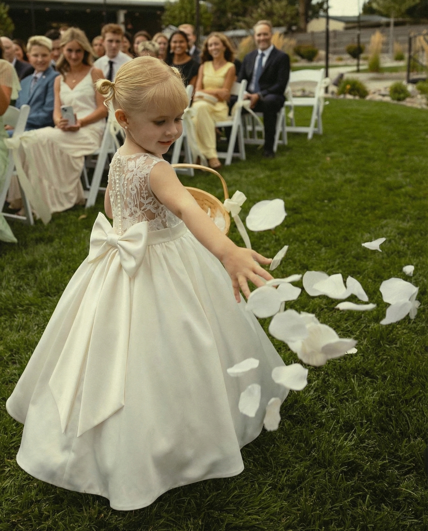 Satin Lace Bow Sleeveless Maxi Dresses - White - 6Y - image 1