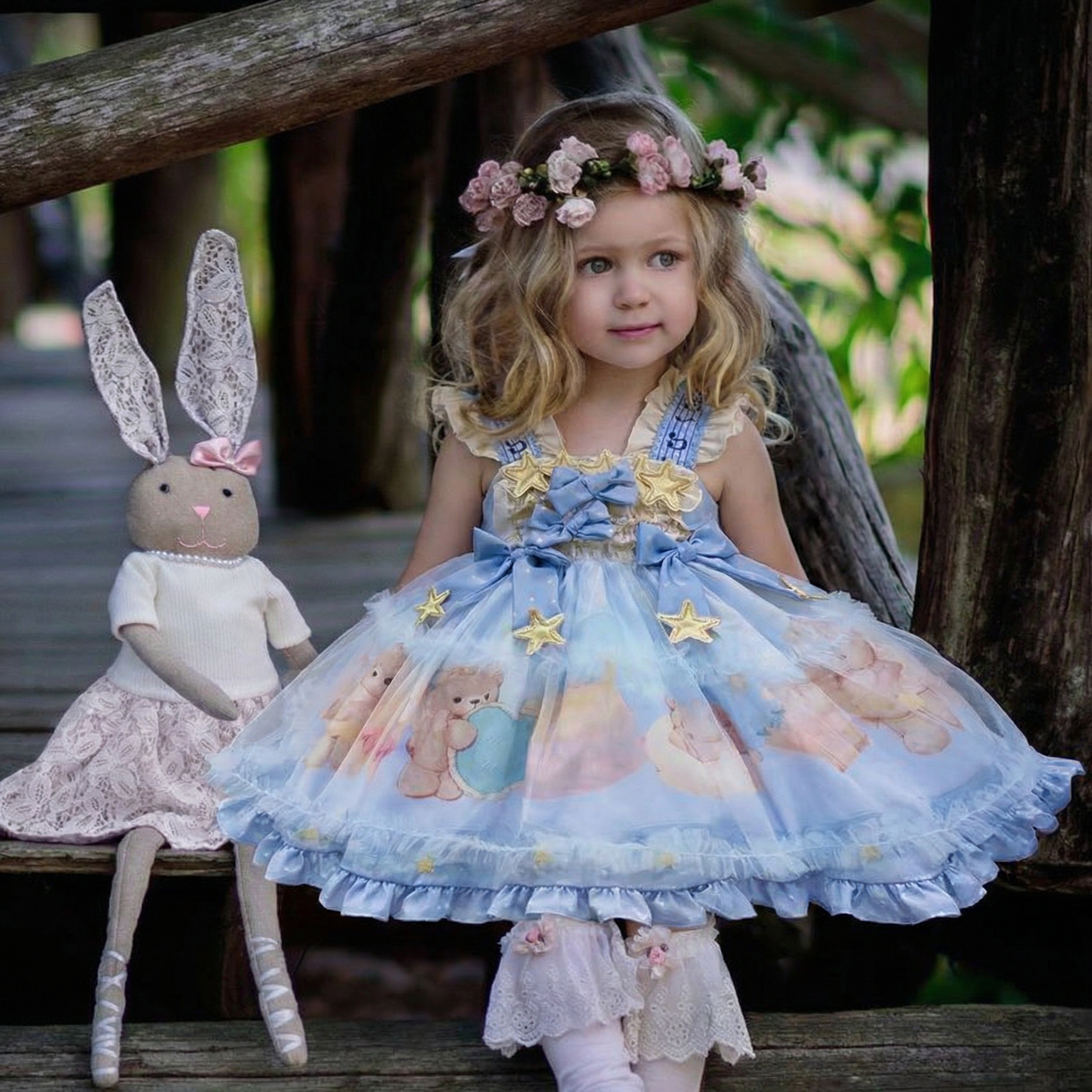 Easter Chemical Fiber Blend Bow Sleeveless Midi Dresses - Purple - 7-8Y - image 1