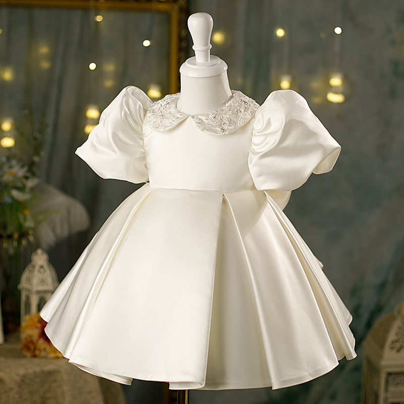 Satin Bow Embroidery Short Sleeve Midi Dresses - image 3